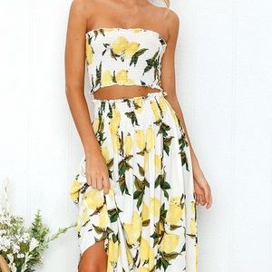 Angashion Women's Floral Crop Top Maxi Skirts Set 2 Piece Outfit Dres